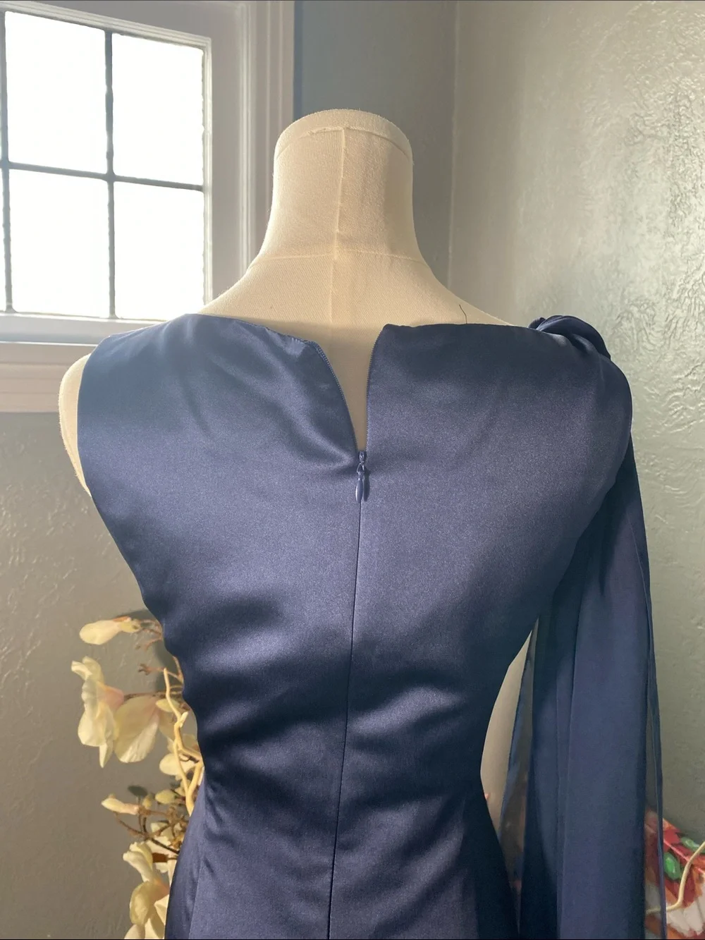 Michaelangelo Navy One Shoulder Formal Gown Cape Sleeve Prom Evening Dress